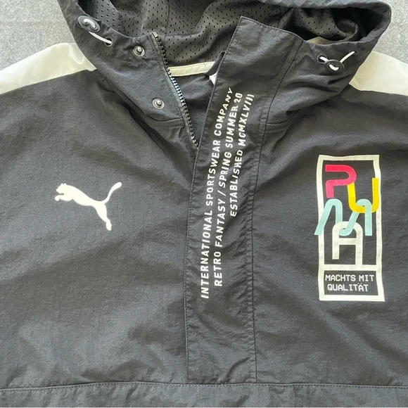 PUMA Jacket Windbreaker Womens XL Quarter Zip Hoodie Black White 599372-01 - Picture 3 of 16